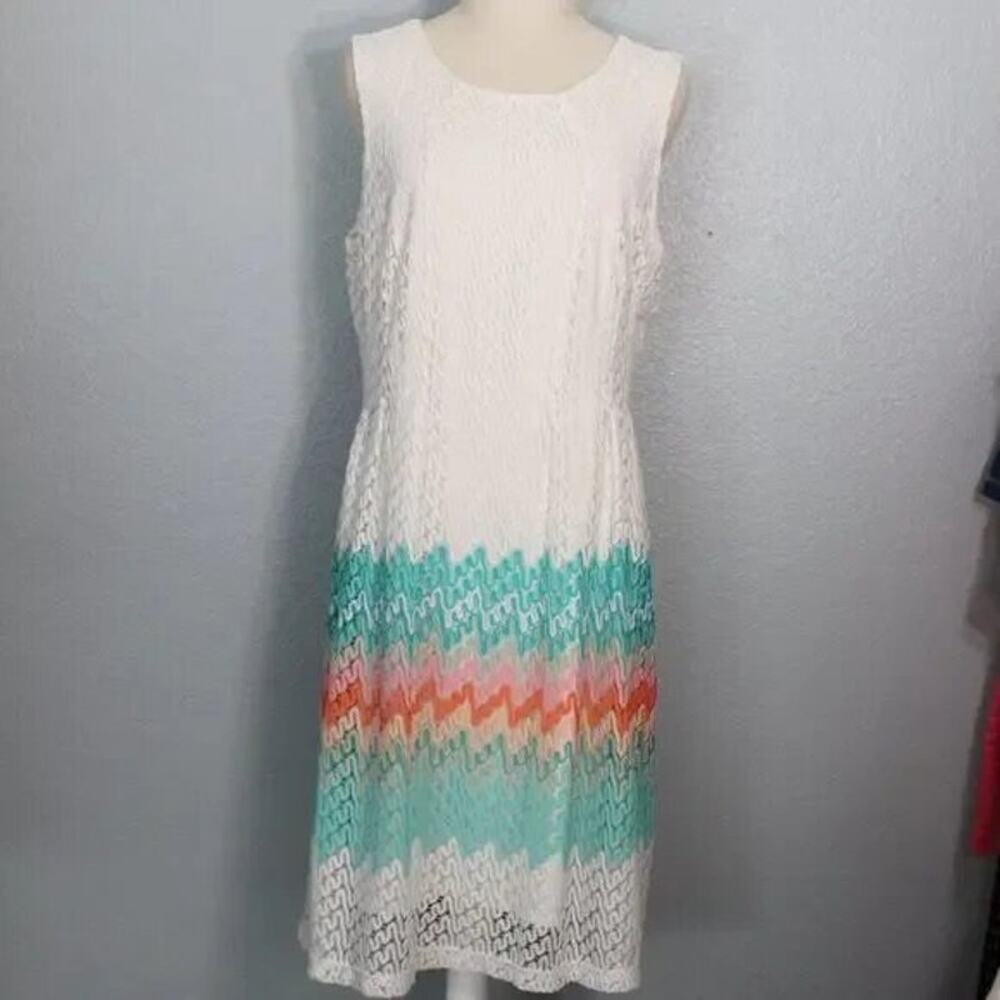 R&K White & Pastel Colored Lace Dress Size 18 - Picture 3 of 12
